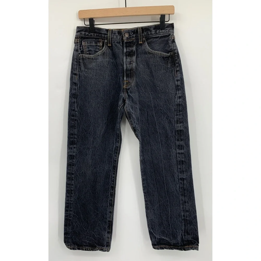 Levis 501 Jeans Mens 30x25 Black Faded Button Fly Straight Leg Denim (Tag 30x30)